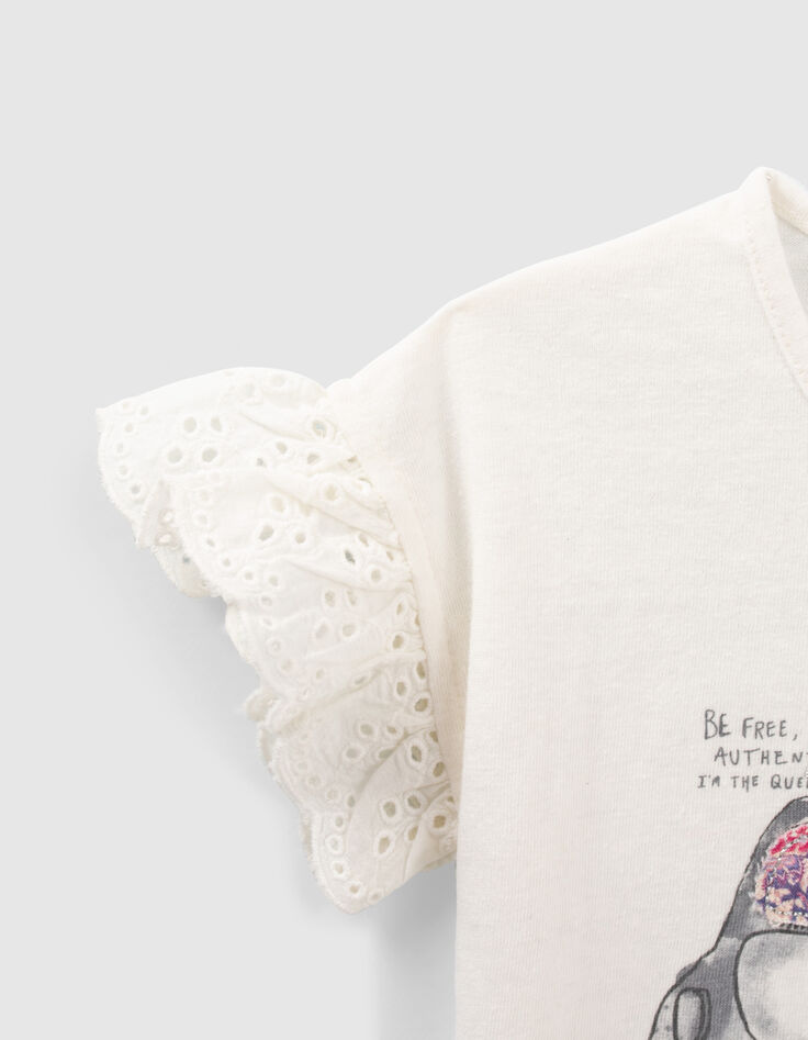 Baby girls' off-white car and embroidery T-shirt-6