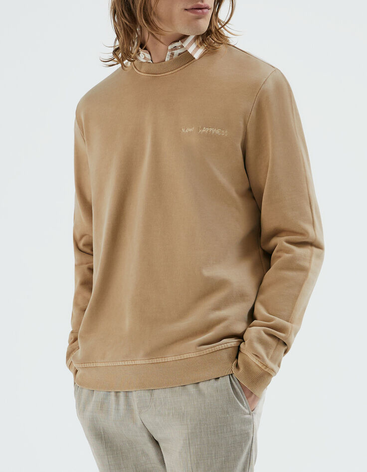 Beige sweater geborduurd borst Heren-2