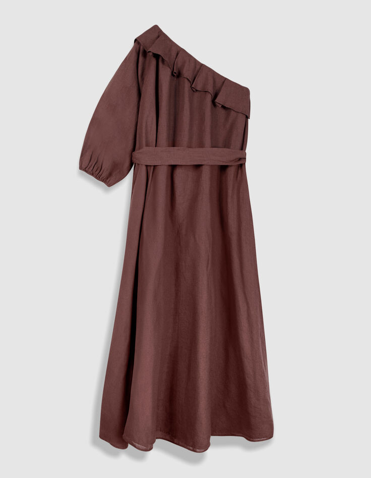 Robe midi asym&eacute;trique magnum lin &agrave; volant Femme-7