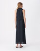 Women's navy long dress with fixed scarf-2
