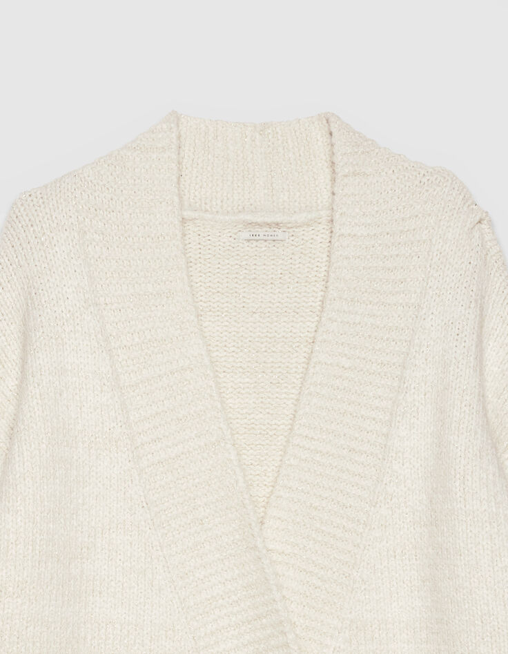 Ecru Damen-Strickjacke, goldfarbener Lurex Loose-Fit-6