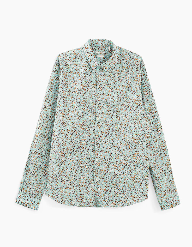 Men’s turquoise floral print slim shirt-1