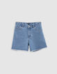Short en jean bleu bords frangés fille-5