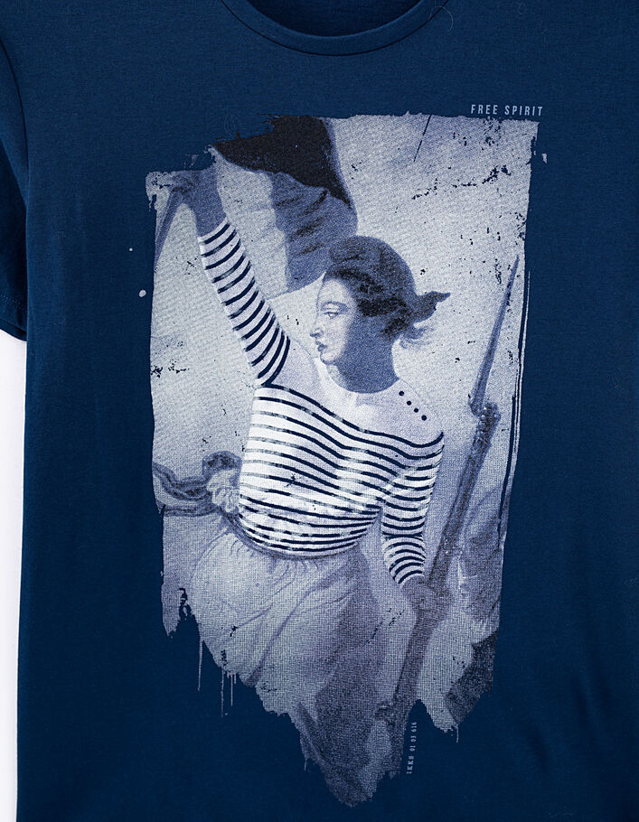 Tee-shirt indigo visuel Marianne en marinière Homme - IKKS