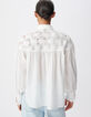 Chemise fluide blanche d&eacute;tails fleurs Femme-4