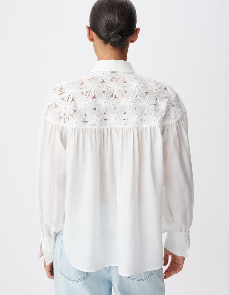 Chemise fluide blanche d&eacute;tails fleurs Femme-4