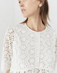 Women’s ecru eyelet embroidery cotton peplum blouse-3