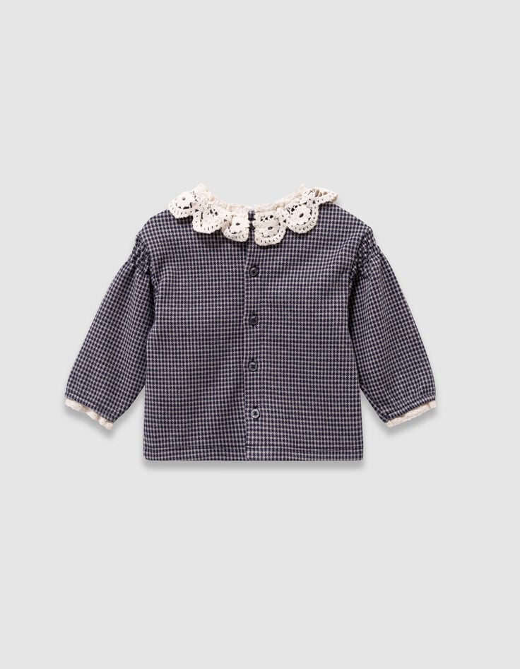 Marine blouse pied-de-poule kanten kraag babymeisjes-3 Marine blouse pied-de-poule kanten kraag babymeisjes-3