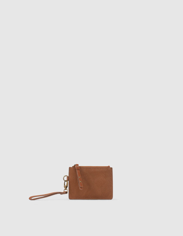 Porte-cartes cargo acajou en cuir femme-1