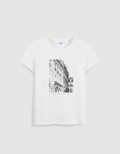 Tee-shirt col rond blanc visuel immeuble Femme - IKKS