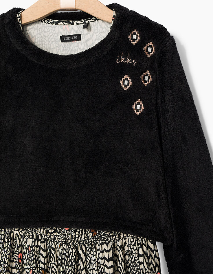 Robe 2 en 1 écrue imprimée et sweat doudou fille-5 Robe 2 en 1 écrue imprimée et sweat doudou fille-5