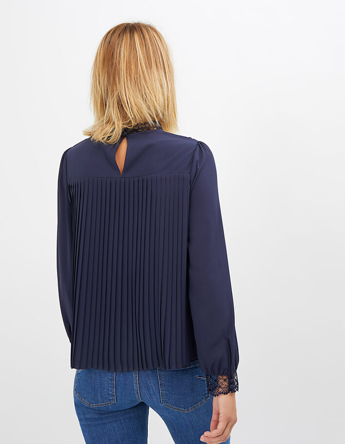 I.Code navy pleated back top with lace - I.CODE