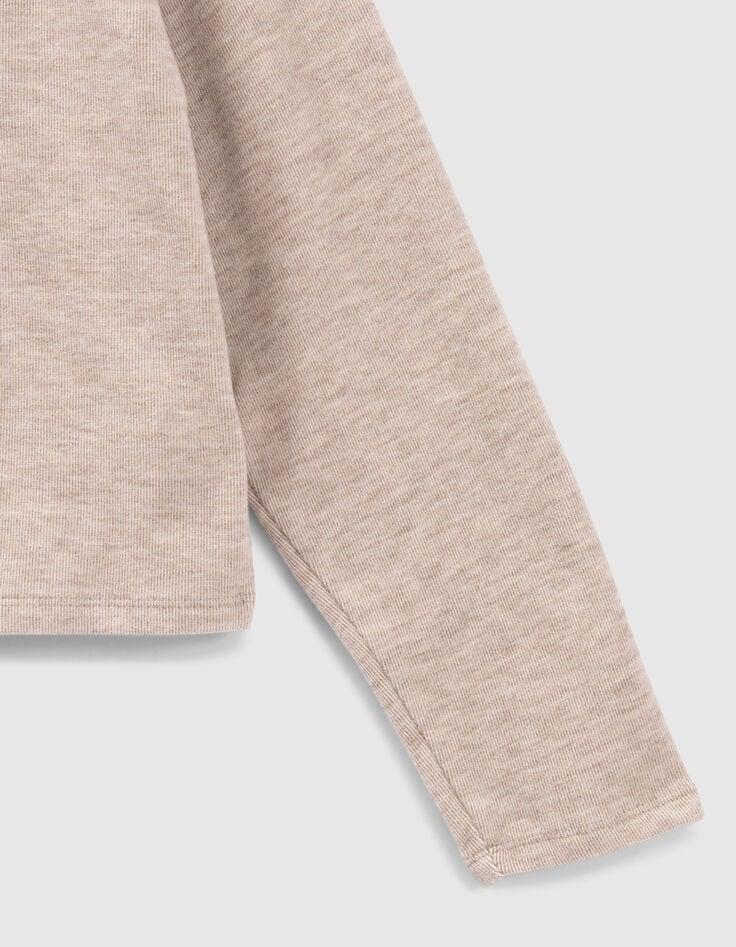 Girls&rsquo; beige hooded T-shirt with XL print on back-5