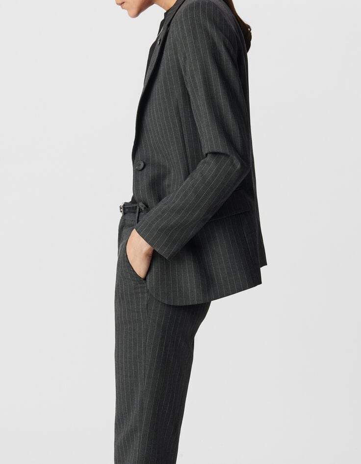 Graue Nadelstreifen-Tennis-Leoparden-Anzugjacke f&uuml;r Damen-2