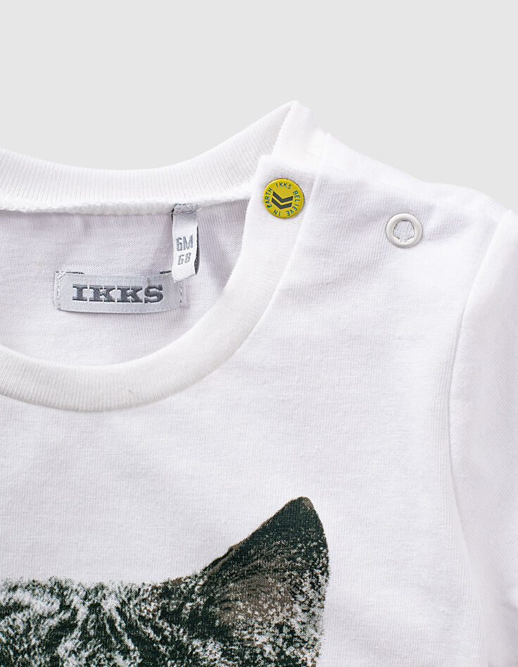 T-shirt blanc visuel lynx à lunettes bio bébé garçon -2