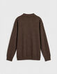 Bruin gebreid poloshirt met lange mouwen voor heren-2