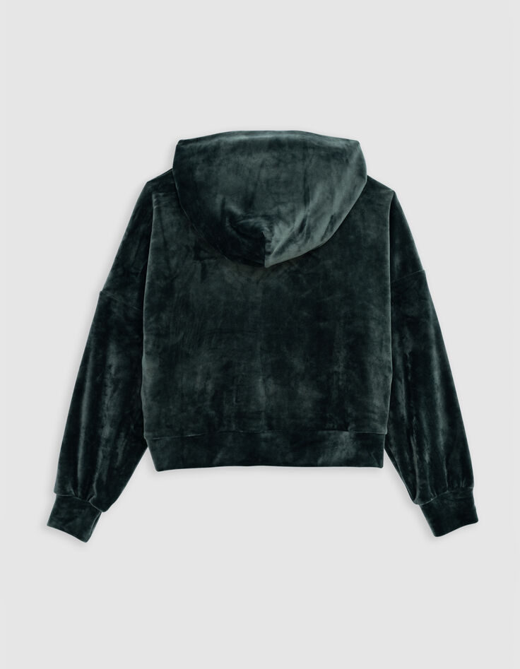 Gr&uuml;ner Samtstrick-Kapuzenpullover f&uuml;r M&auml;dchen-3