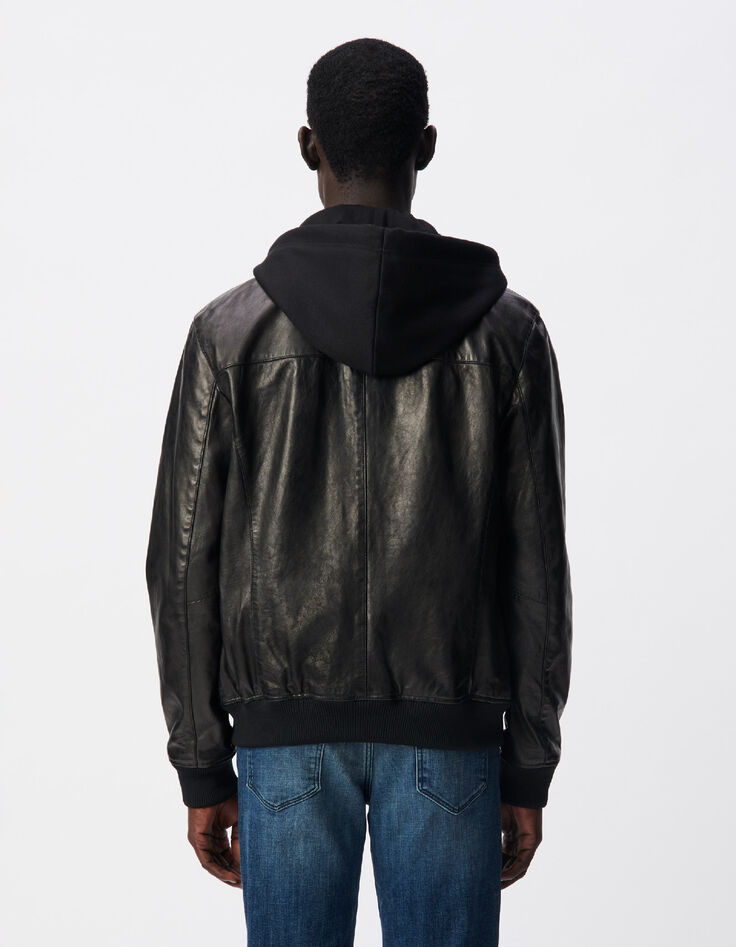 Bomber negro cuero pieza extra&iacute;ble Hombre-3