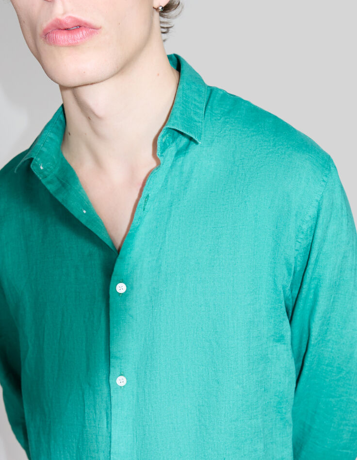 Men’s petrol pure linen SLIM shirt-5