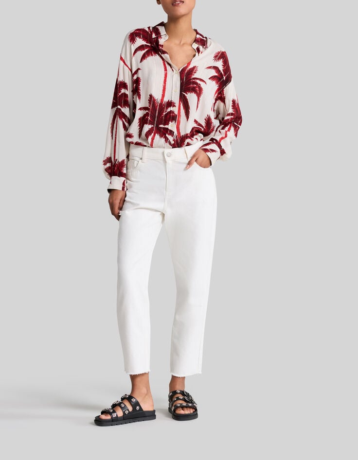 Camisa color crudo estampado palmeras mujer-1 Camisa color crudo estampado palmeras mujer-1