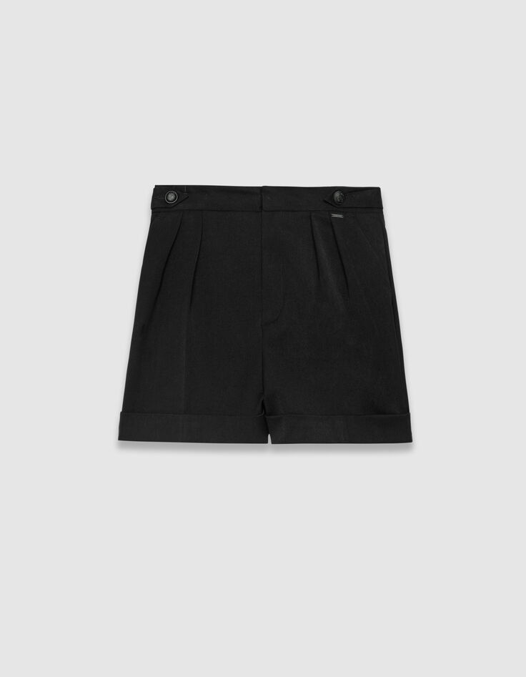 Schwarze Damenledershorts mit Revers-6