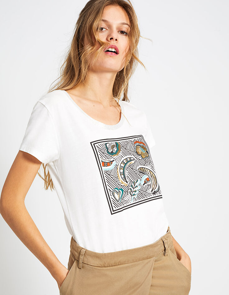 Cremeweißes T-Shirt mit Wax-Rahmen Bananas I.Code-5 Cremeweißes T-Shirt mit Wax-Rahmen Bananas I.Code-5