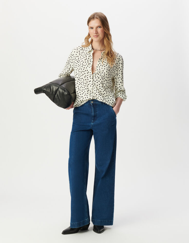 Chemise manches longues blanche imprimé pois Femme-1 Chemise manches longues blanche imprimé pois Femme-1