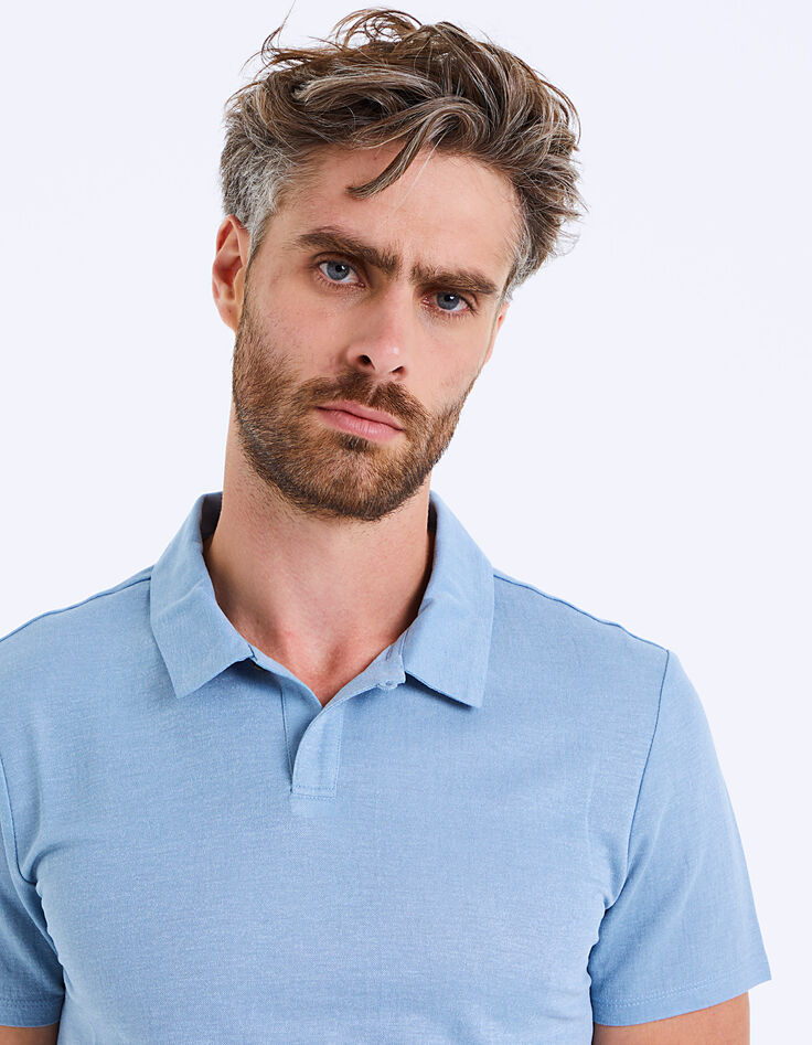 Polo azul stone de viscosa para Hombre-4