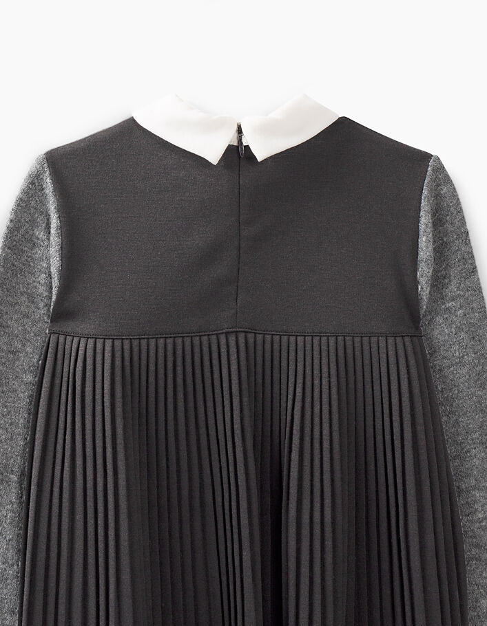 Vestido tricot gris bi-tejido plisado negro detrás niña - IKKS