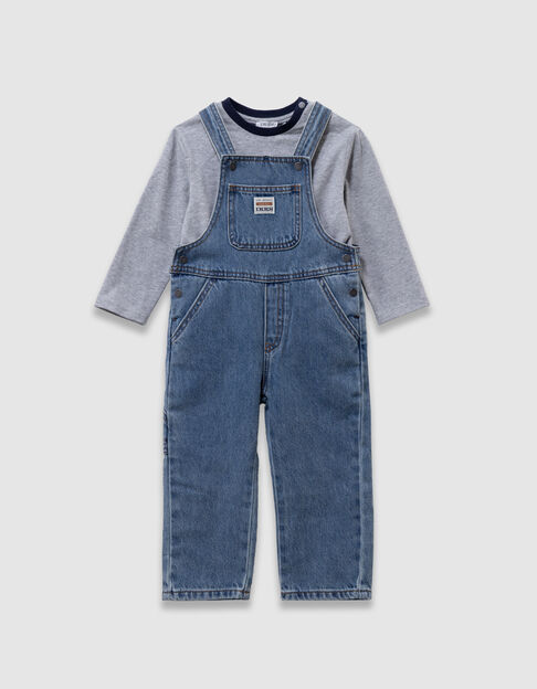 Set T-shirt en blauwe jeanstuinbroek babyjongens - IKKS