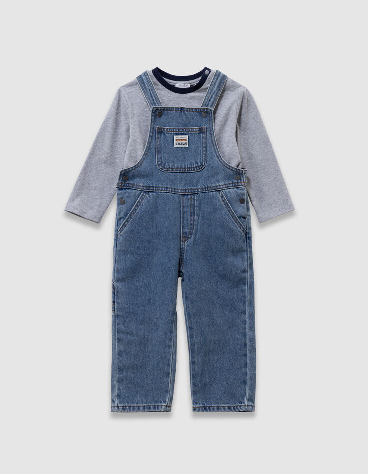 Set T-shirt en blauwe jeanstuinbroek babyjongens-1