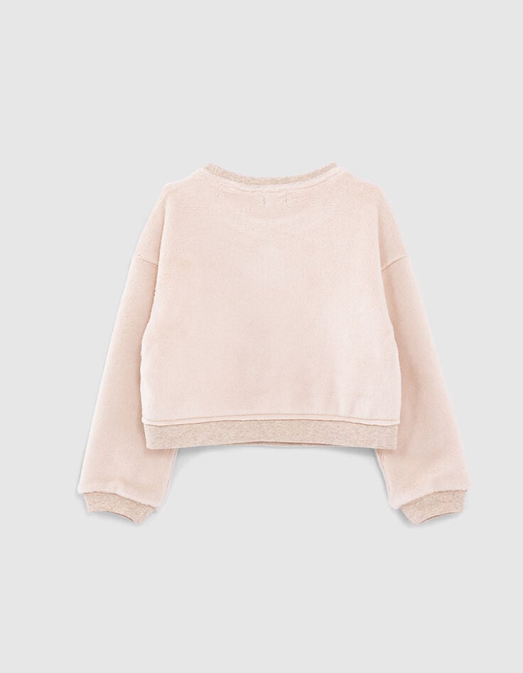 Sandfarben meliertes M&auml;dchen-Sweatshirt mit Message-3
