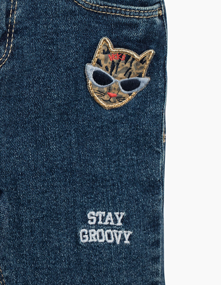 Girls' stone blue skinny jeans+patches+embroidery-3
