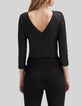 Camiseta negra de lino con tachuelas para mujer-3