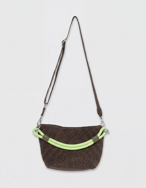 Die Tasche f&uuml;r Damen mit zwei Henkeln aus khakifarbenem, geflochtenem Bast - IKKS