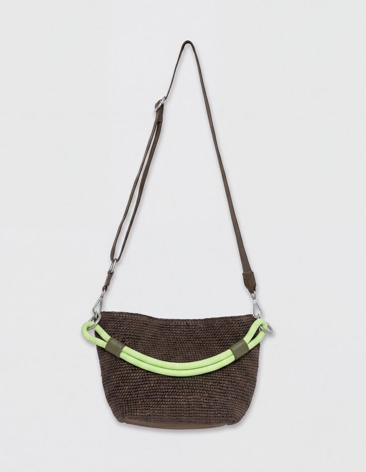 Emmerbag met dubbele handvatten in kaki raffia, gevlochten voor Dames-1
