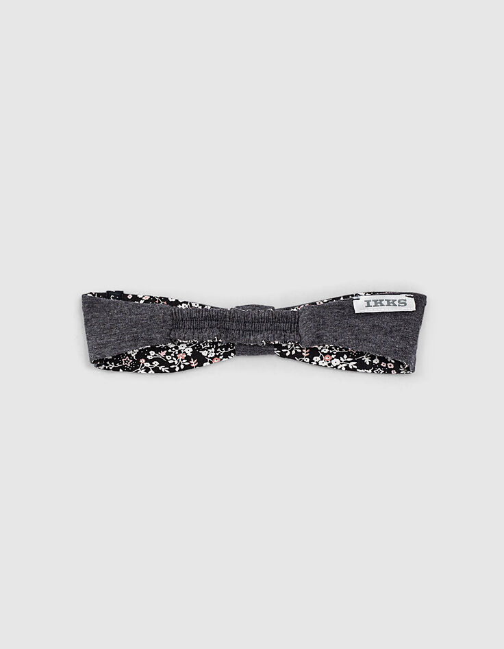 Bandeau réversible noir imprimé fleurs et gris bébé fille-6