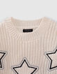 Cremeweißer Mädchenstrickpullover mit Sternstickerei-2