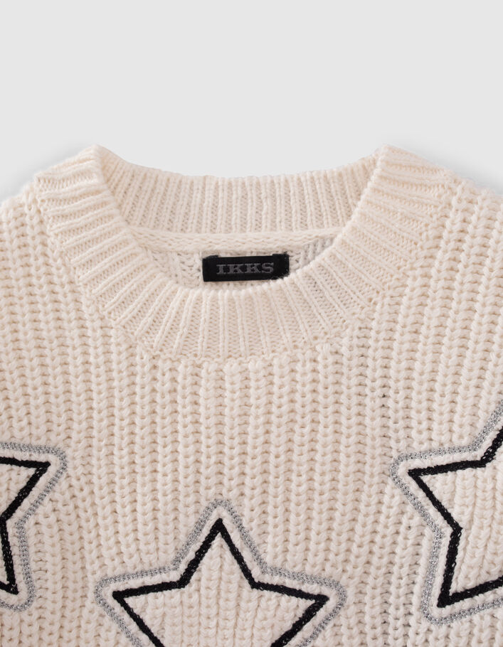 Girls’ off-white knit sweater with star embroidery-3