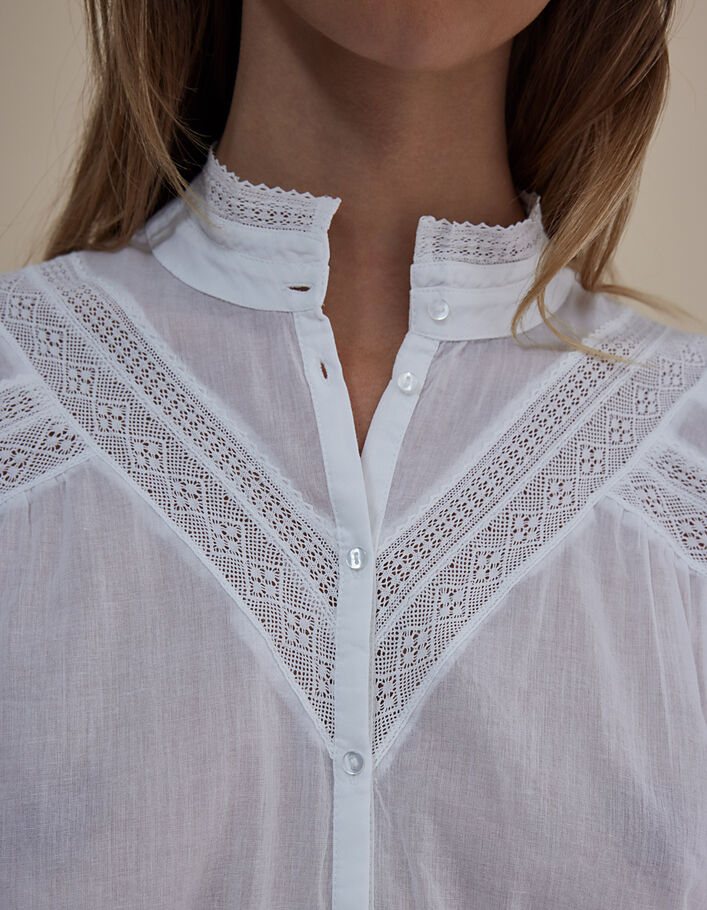 Women’s cotton voile blouse with lace Victorian collar