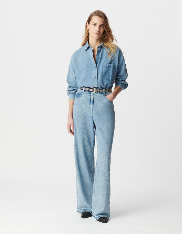 Chemise manche longue en jean bleu coton bio loose Femme IKKS