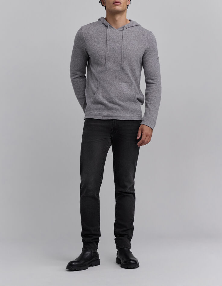 Pull gris &agrave; capuche 100% cachemire Homme-2