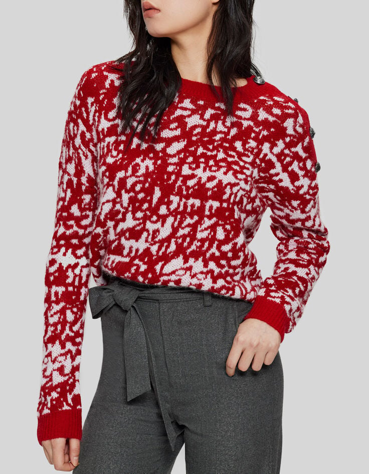 Rode gebreide trui jacquard tagmotief Dames-4