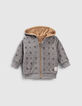 Cardigan réversible camel et gris imprimé bébé garçon-3