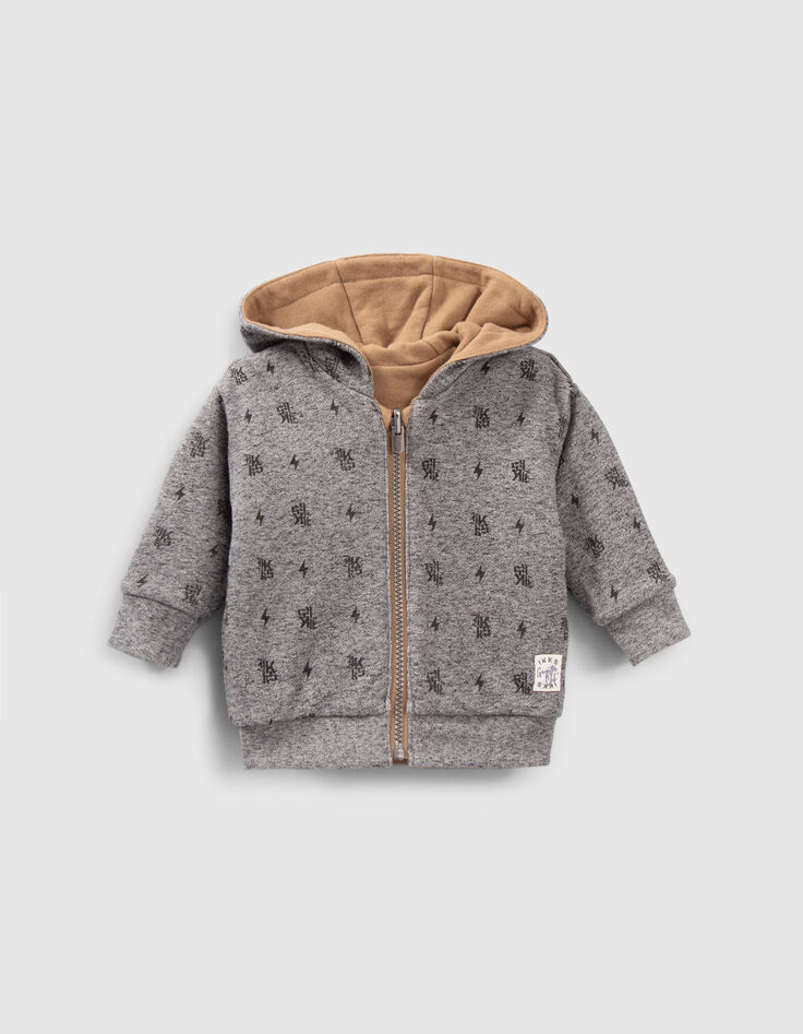 Cardigan réversible camel et gris imprimé bébé garçon-3