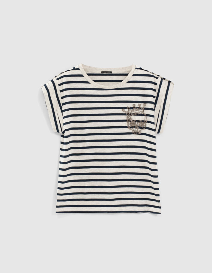 Women’s ecru embroidered skull sailor-stripe T-shirt - IKKS