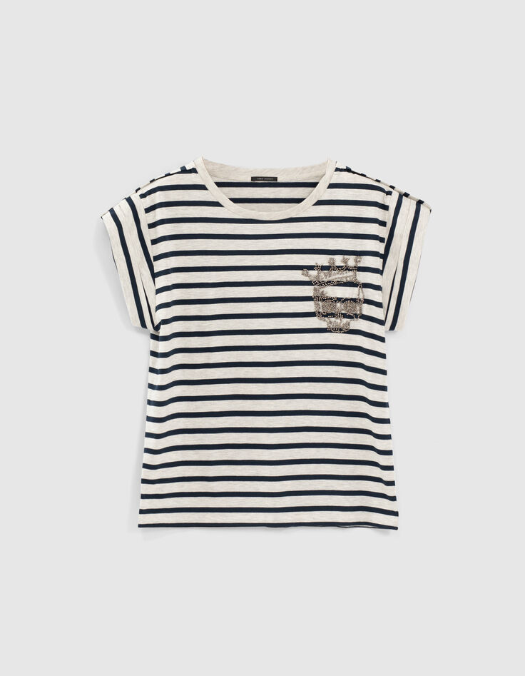 Women’s ecru embroidered skull sailor-stripe T-shirt-6 Women’s ecru embroidered skull sailor-stripe T-shirt-6