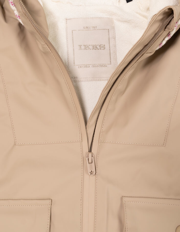 Beige parka met kap binnenkant ecru meisjes-4 Beige parka met kap binnenkant ecru meisjes-4