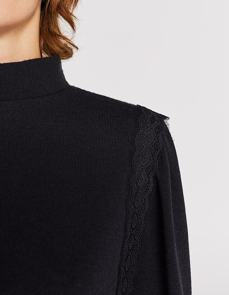 Robe noire en maille tricot apport dentelle-3