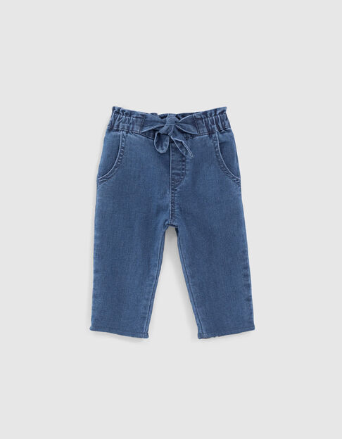 Baby girls’ medium blue lined jeans with bow waistband